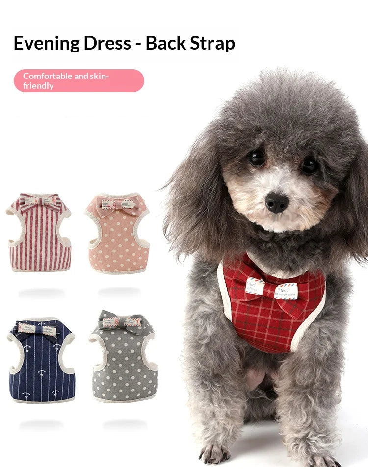 New Style Pet Harness Leash Set Version with Bowknot Adjustable Soft Harness for Small Dogs Cats Fashion Pet Walking Supplies